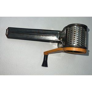 VINTAGE Mouli Grater Rotary Cheese Zester Made In USA Handheld Orange And Silver